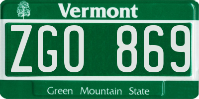 VT license plate ZGO869