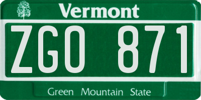 VT license plate ZGO871