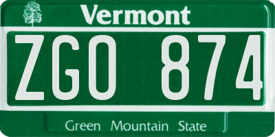 VT license plate ZGO874