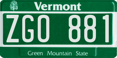VT license plate ZGO881