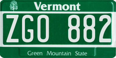 VT license plate ZGO882