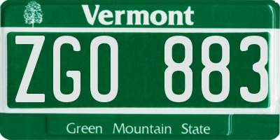 VT license plate ZGO883