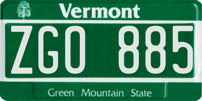 VT license plate ZGO885