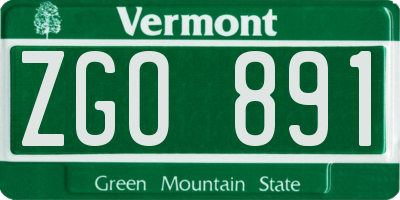 VT license plate ZGO891
