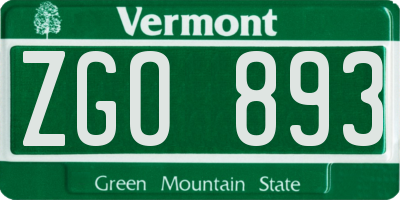 VT license plate ZGO893