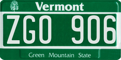 VT license plate ZGO906
