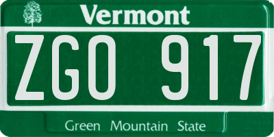VT license plate ZGO917