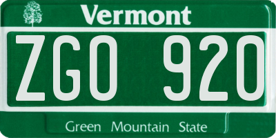 VT license plate ZGO920