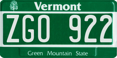 VT license plate ZGO922