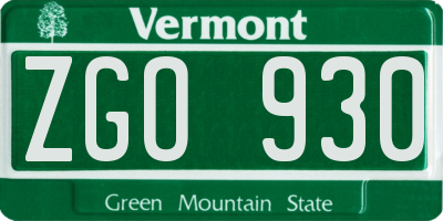 VT license plate ZGO930