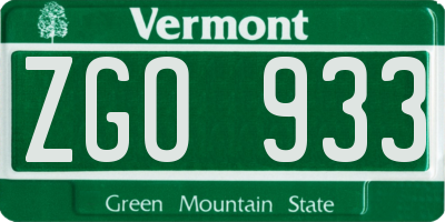 VT license plate ZGO933