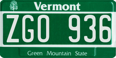 VT license plate ZGO936