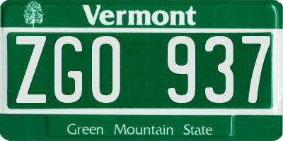 VT license plate ZGO937