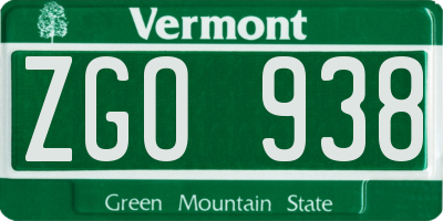 VT license plate ZGO938