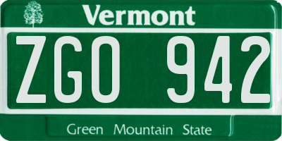 VT license plate ZGO942