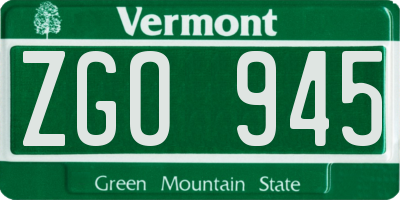 VT license plate ZGO945