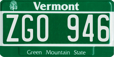 VT license plate ZGO946