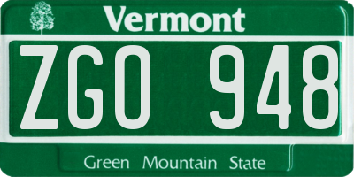 VT license plate ZGO948