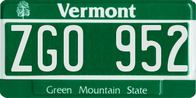 VT license plate ZGO952