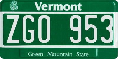 VT license plate ZGO953