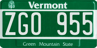 VT license plate ZGO955
