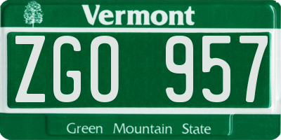 VT license plate ZGO957