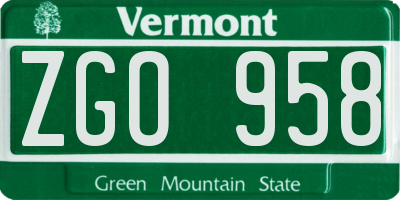 VT license plate ZGO958