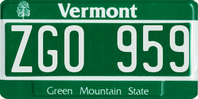 VT license plate ZGO959