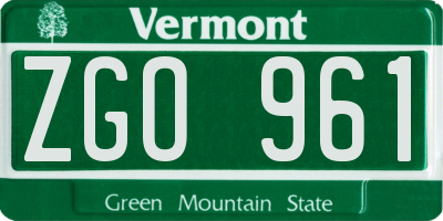 VT license plate ZGO961