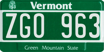 VT license plate ZGO963