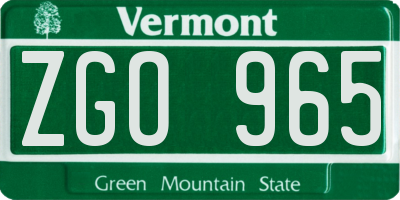 VT license plate ZGO965