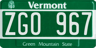 VT license plate ZGO967