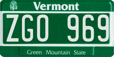 VT license plate ZGO969
