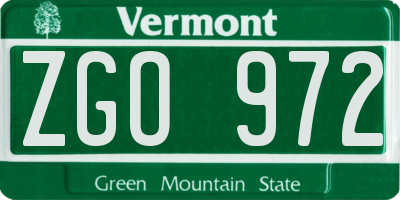 VT license plate ZGO972