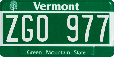 VT license plate ZGO977
