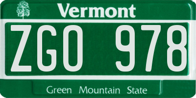 VT license plate ZGO978