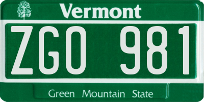VT license plate ZGO981