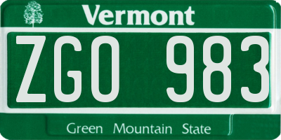 VT license plate ZGO983