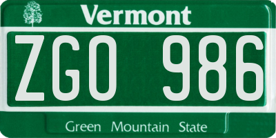 VT license plate ZGO986