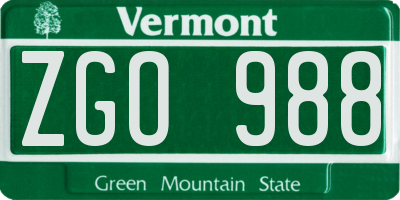 VT license plate ZGO988