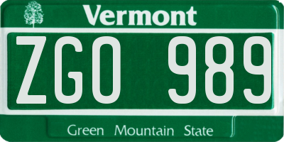 VT license plate ZGO989