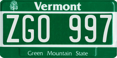 VT license plate ZGO997