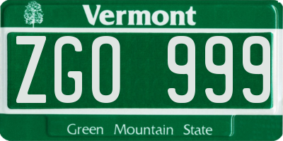 VT license plate ZGO999