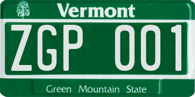 VT license plate ZGP001