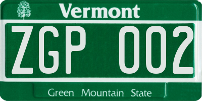 VT license plate ZGP002