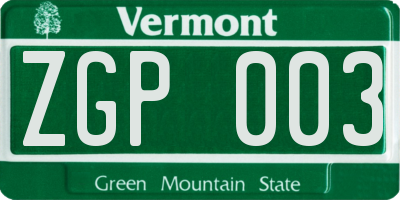 VT license plate ZGP003