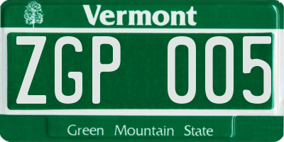 VT license plate ZGP005