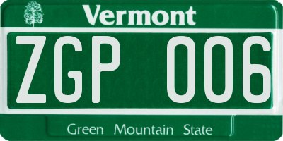 VT license plate ZGP006