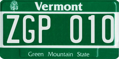 VT license plate ZGP010
