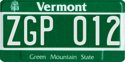VT license plate ZGP012